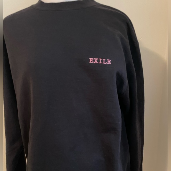 NWOT Embroidered Black Champion Sweatshirt Medium w/ “Exile” - Picture 2 of 8